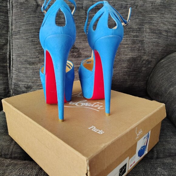 CHRISTIAN LOUBOUTIN Suede Cutout Accent T-Strap Pumps - Picture 6 of 16